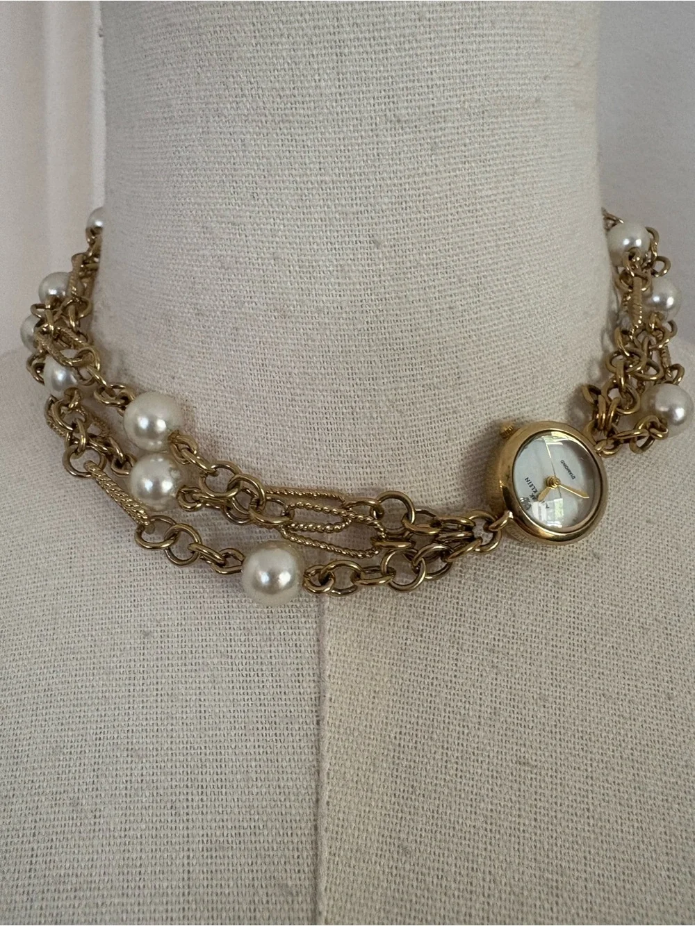 Y2K Gold Multi Layer Faux Pearl Chain Choker Necklace Coquette